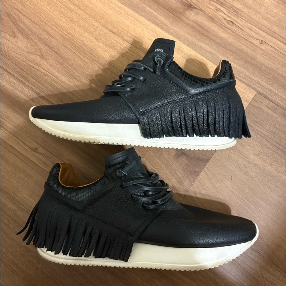 Women’s Black Fringe Leather Sneakers